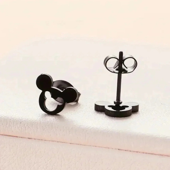 Mickey Mouse Hollow Black Stud Earrings NEW - Picture 2 of 4